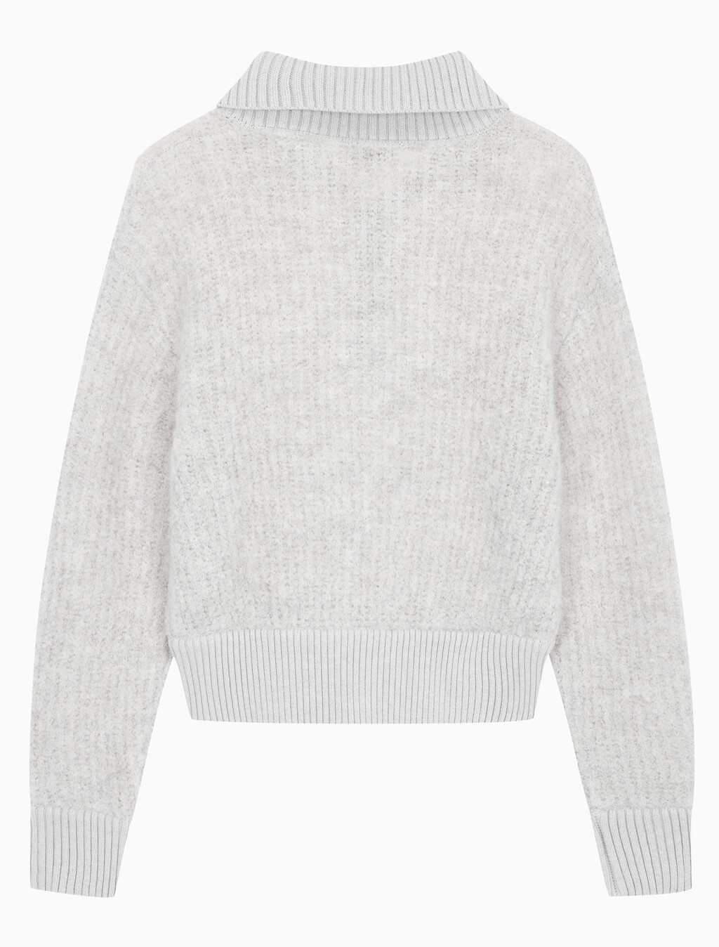 Buy 여성 크롭 하프 집 울 스웨터 in color LIGHT GREY HEATHER