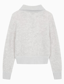 Buy 여성 크롭 하프 집 울 스웨터 in color LIGHT GREY HEATHER