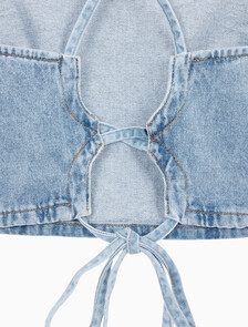 Buy 여성 타이 디테일 숏 탑 in color CHALKY BLUE