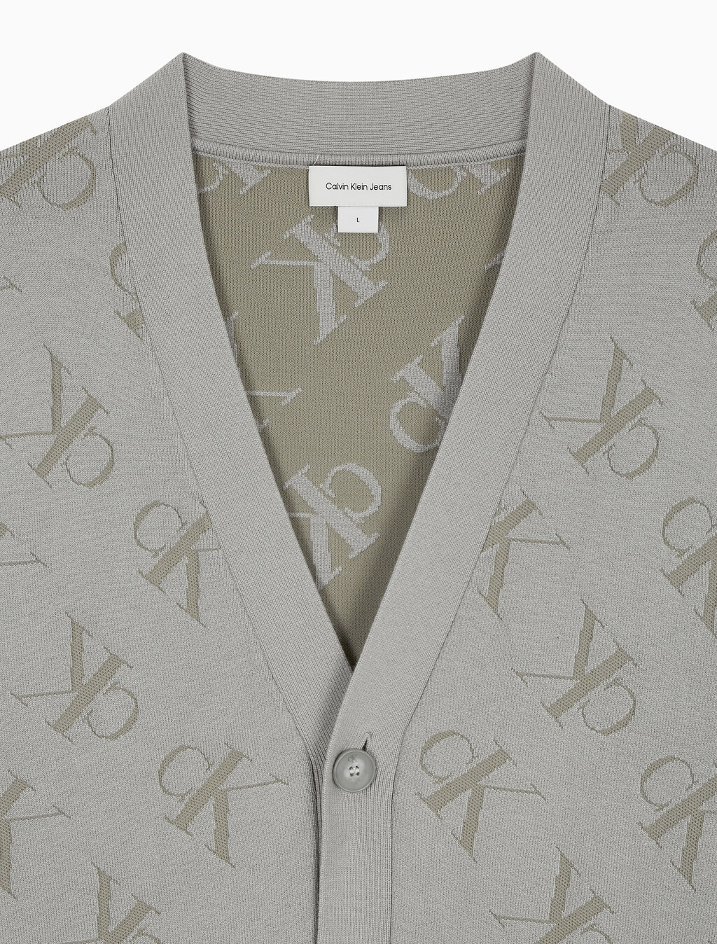 Buy 남성 릴렉스핏 AOP 캐시미어 가디건 in color KHAKI BEIGE