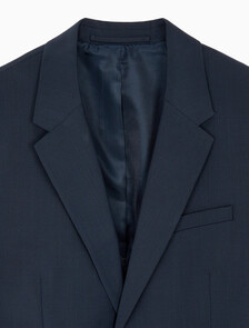 Buy 유니섹스 롱슬리브 울 블렌드 슬림 블레이저 in color DARK SAPPHIRE