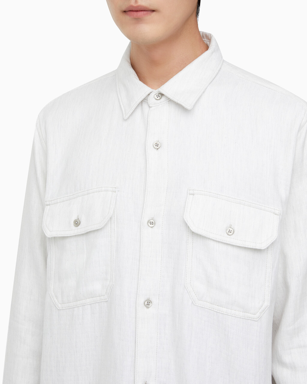 Buy 남성 롱슬리브 더블 포켓 멜란지 셔츠 in color GREY