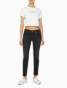 Buy 여성 바디핏 5포켓 앵클 블랙 데님 in color WASHED BLACK LOGO LACE