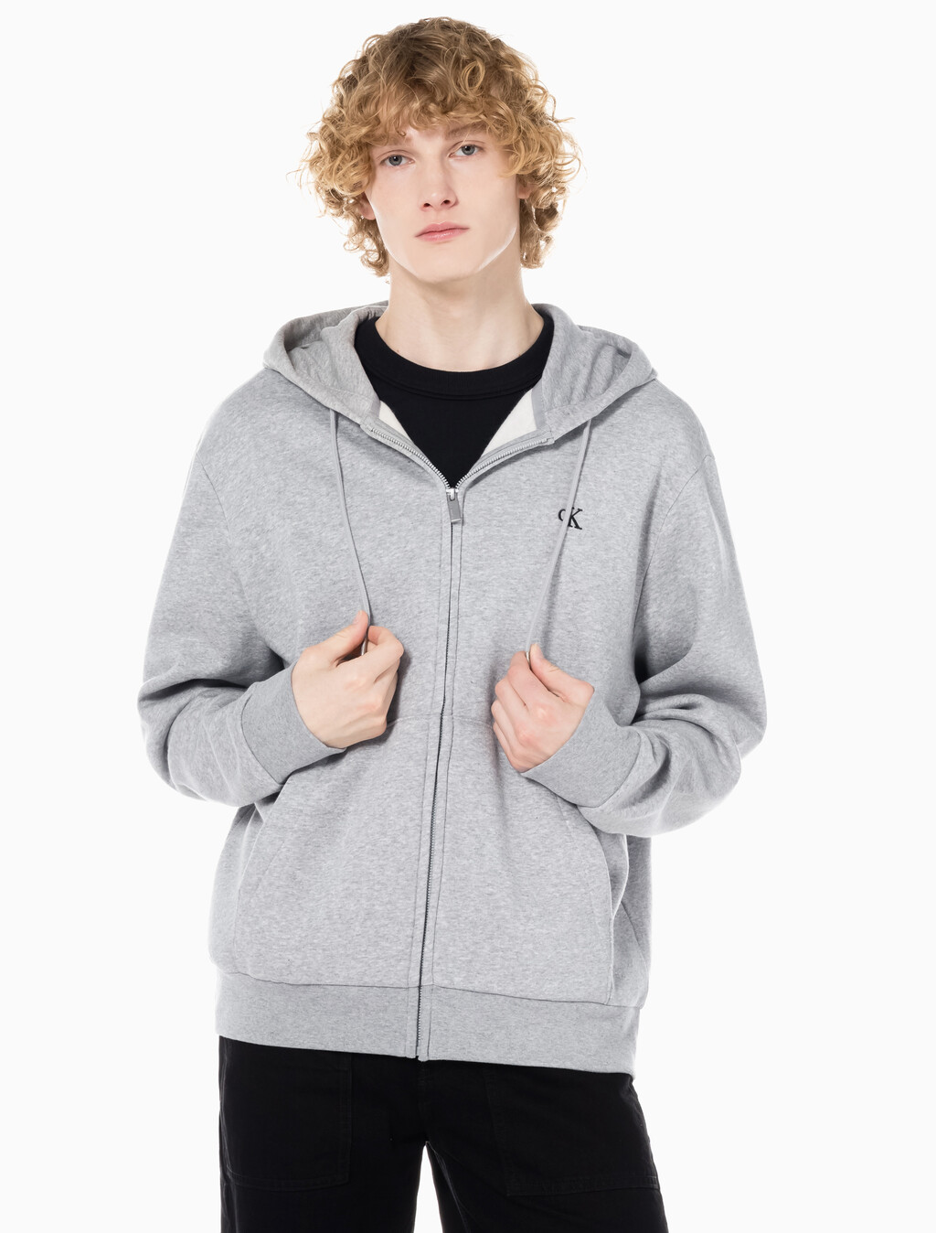 Buy 남성 아카이브 로고 플리스 후드 집업 in color GREY HEATHER