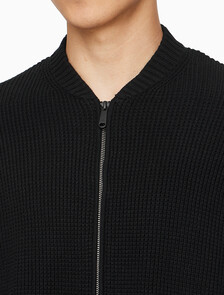 Buy 남성 청키 텍스처 니트 봄버 자켓 in color CK BLACK