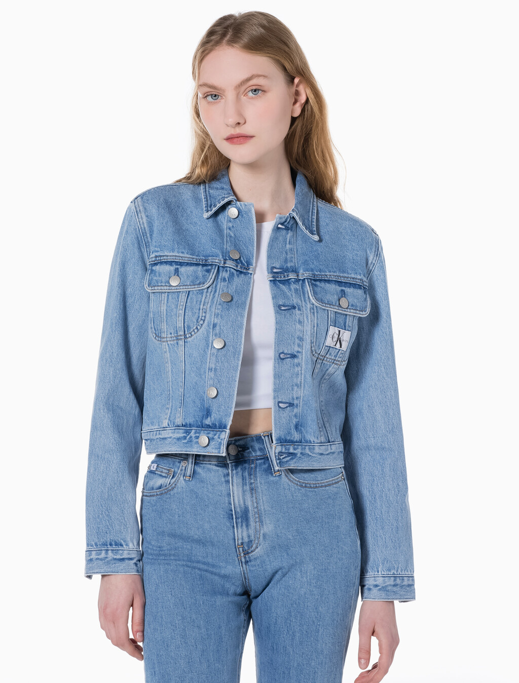 Buy 여성 크롭 90'S 데님 자켓 in color CHALKY BLUE
