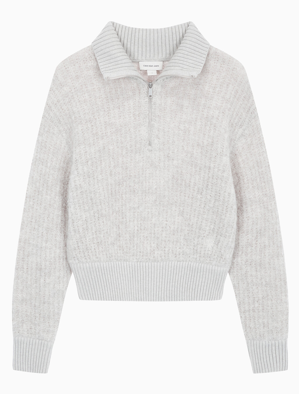 Buy 여성 크롭 하프 집 울 스웨터 in color LIGHT GREY HEATHER