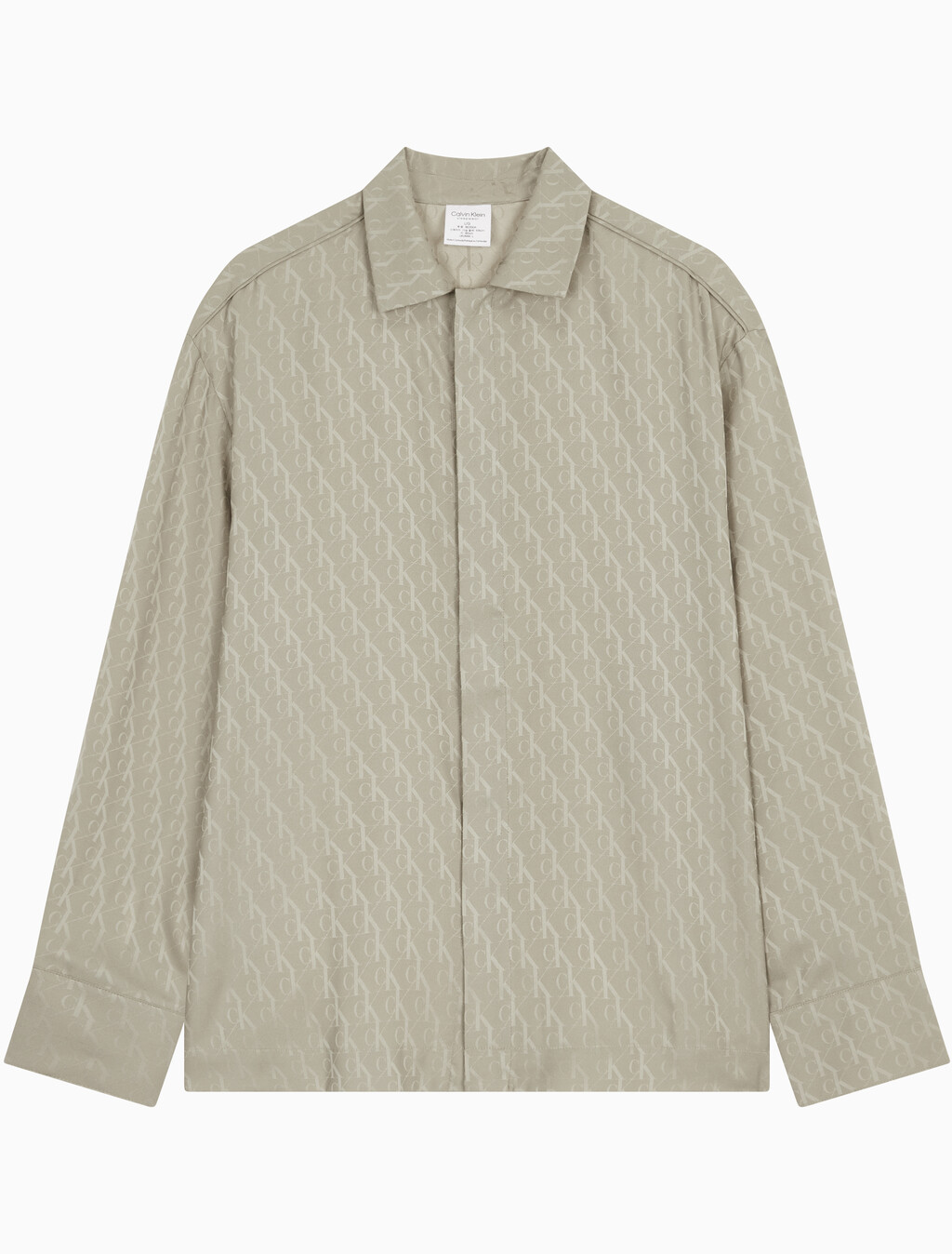 Buy 남성 샤인 새틴 자카드 롱슬리브 탑 in color KHAKI BEIGE
