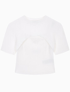 Buy 여성 3 IN 1 립 반팔 스웨터 in color BRIGHT WHITE