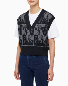 Buy 여성 브이넥 AOP 베스트 in color CK BLACK