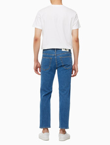 Buy 남성 슬림 스트레이트 크롭핏 미드블루 에코 쿨 데님 in color MID BLUE BACK EMBRO