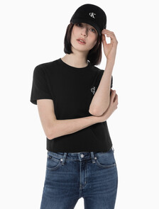 Buy 여성 레귤러핏 스몰 모노그램 로고 반팔 티셔츠  in color CK BLACK