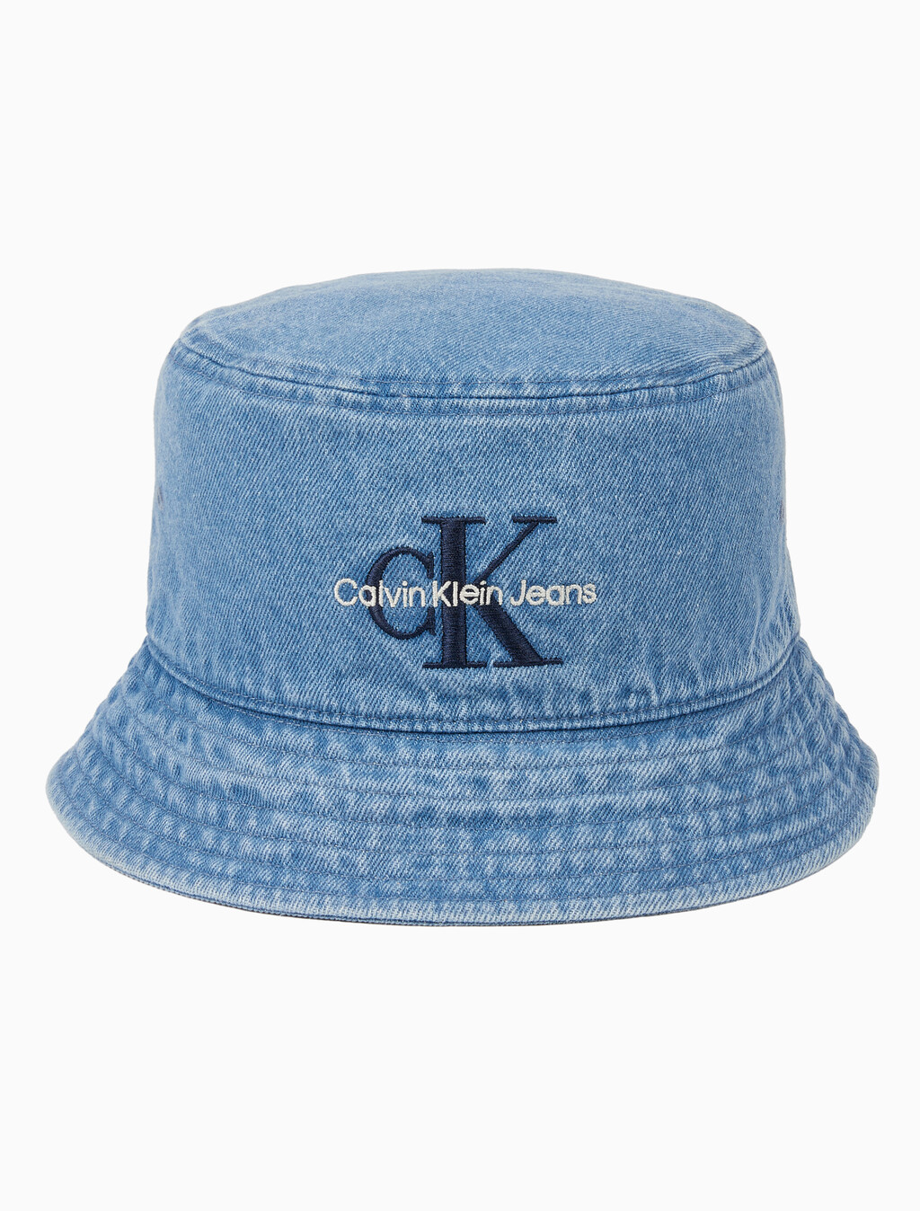 Buy 남녀공용 CKJ 모노그램 데님 버킷햇 in color BLUE