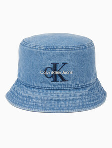 Buy 남녀공용 CKJ 모노그램 데님 버킷햇 in color BLUE