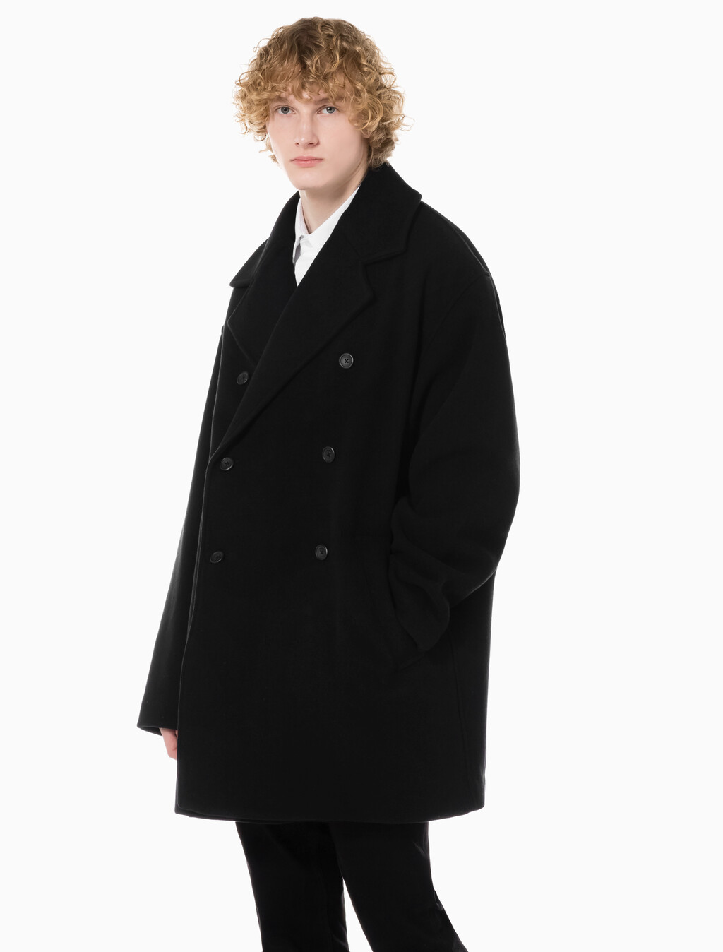 Buy 남성 롱슬리브 더블 버튼 피코트 in color BLACK BEAUTY