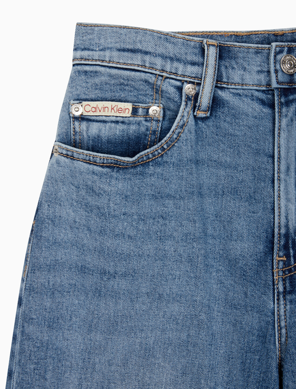 Buy 여성 하이라이즈 루즈핏 미드블루 데님 in color MID BLUE BACK EMBRO