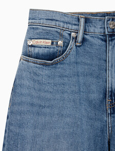 Buy 여성 하이라이즈 루즈핏 미드블루 데님 in color MID BLUE BACK EMBRO