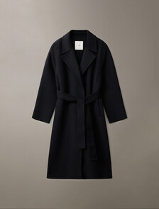 Buy 여성 롱슬리브 더블페이스 울 롱 랩 코트 in color BLACK