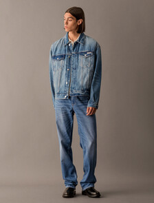 Buy 남성 90's 스트레이트핏 미드블루 스톤워시 데님 in color MID BLUE BACK EMBRO