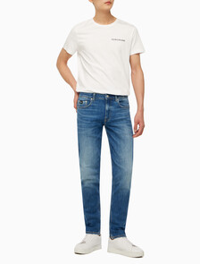 Buy 남성 바디 테이퍼핏  미드블루 이탤리언 데님 in color MID BLUE BACK EMBRO