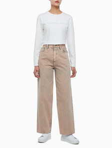 Buy 여성 하이라이즈 릴렉스핏 얼스 핑크 칼라 데님 in color MID BLUE BACK EMBRO