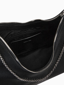 Buy 여성 하드웨어 엠블럼 페블 호보 백 in color BLACK