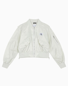 Buy 여성 패브릭 믹스 보머 자켓 in color WHITE