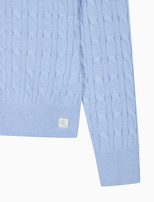 Buy 여성 울 케이블 크루넥 가디건 in color Light blue