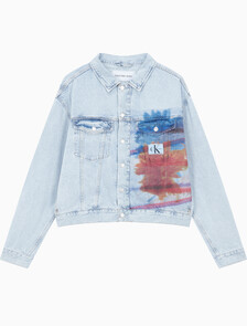 Buy 남성 오버사이즈핏 박시 크롭 데님 재킷 in color CHALKY BLUE