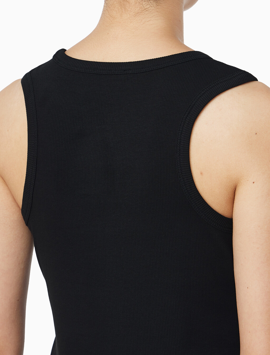 Buy 여성 우븐라벨 코튼 립 탱크 탑 in color BLACK