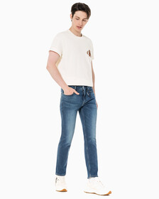 Buy 남성 슬림핏 스트레이트 크롭 데님 in color BLUE BLACK HANGER LOOP