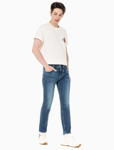 Buy 남성 슬림핏 스트레이트 크롭 데님 in color BLUE BLACK HANGER LOOP