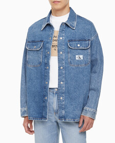 Buy 남성 박시 루즈핏 데님 셔츠 in color MID BLUE BACK EMBRO