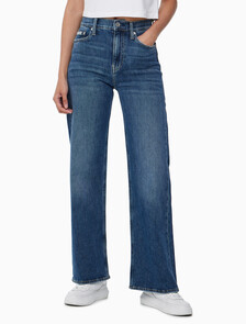 Buy 여성 하이라이즈 와이드핏 미드블루 데님 in color MID BLUE BACK EMBRO