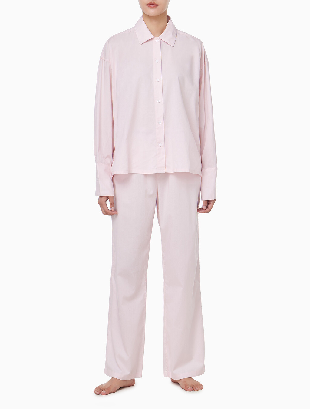 Buy 여성 포플린 슬립 롱슬리브 탑 in color Pink