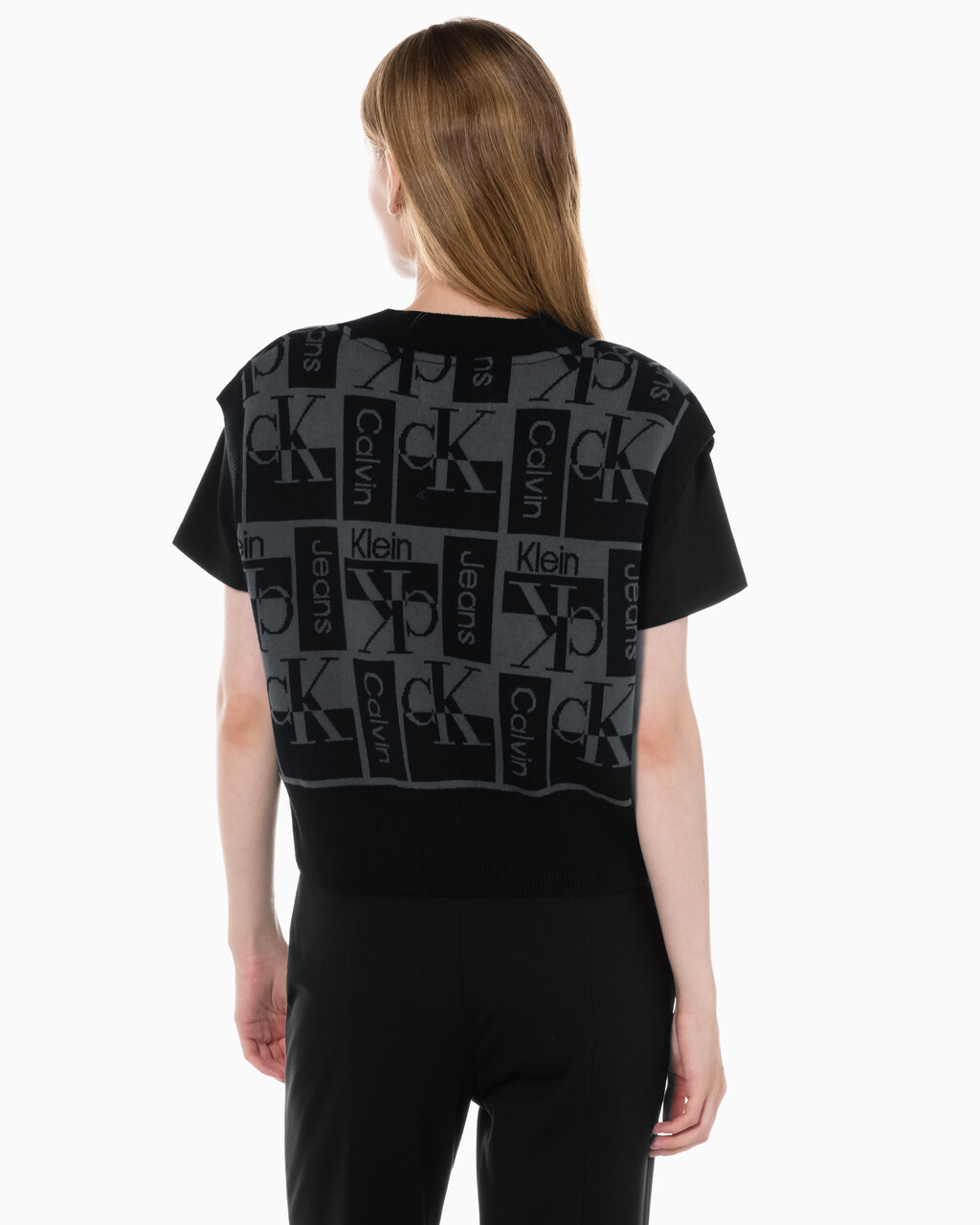 Buy 여성 브이넥 AOP 베스트 in color CK BLACK