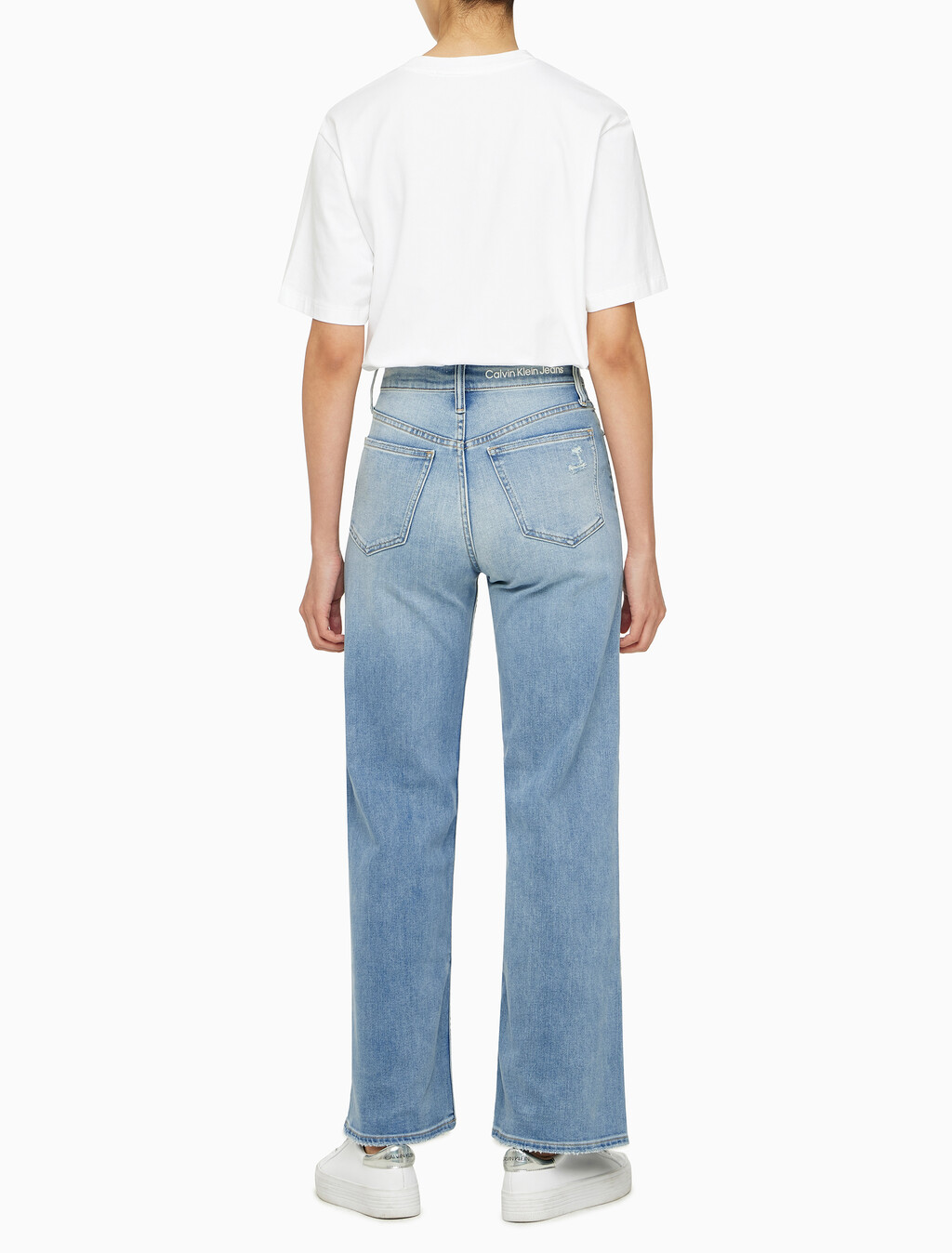 Buy 여성 하이라이즈 와이드핏 라이트블루 37.5 기능성 데님 in color CHALKY BLUE