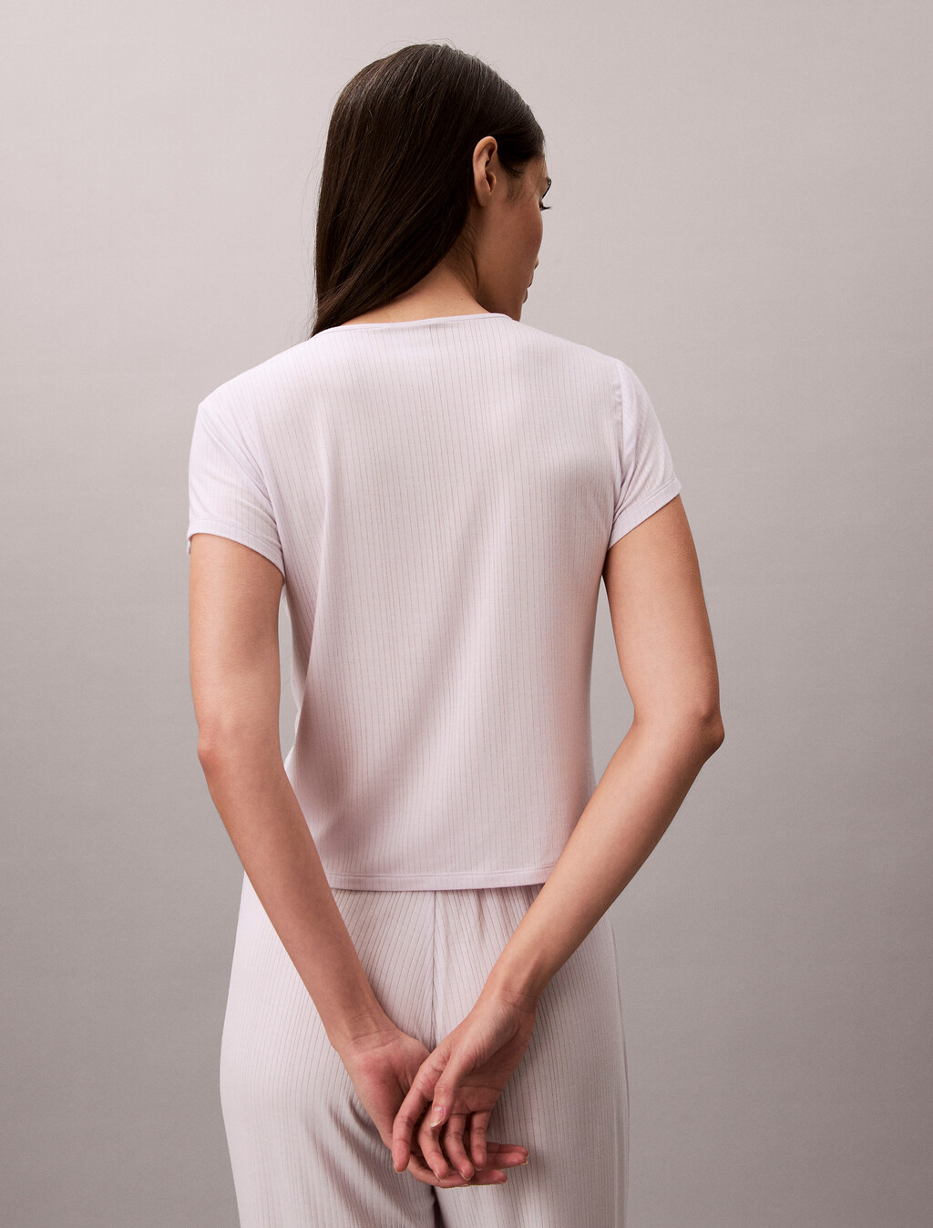 Buy 여성 모달 립 반팔 티 in color LIGHT PURPLE