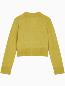 Buy 여성 플러피 얀 스웨터 가디건 in color MUSTARD