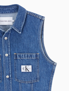 Buy 여성 슬리브리스 린 데님 셔츠 in color MID BLUE BACK EMBRO