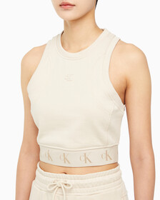 Buy 여성 리피트 크롭 로고 탱크 탑 in color CLASSIC BEIGE