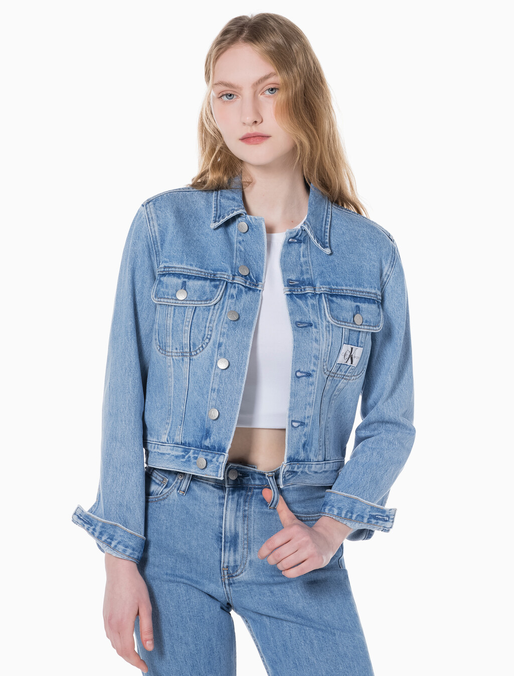 Buy 여성 크롭 90'S 데님 자켓 in color CHALKY BLUE