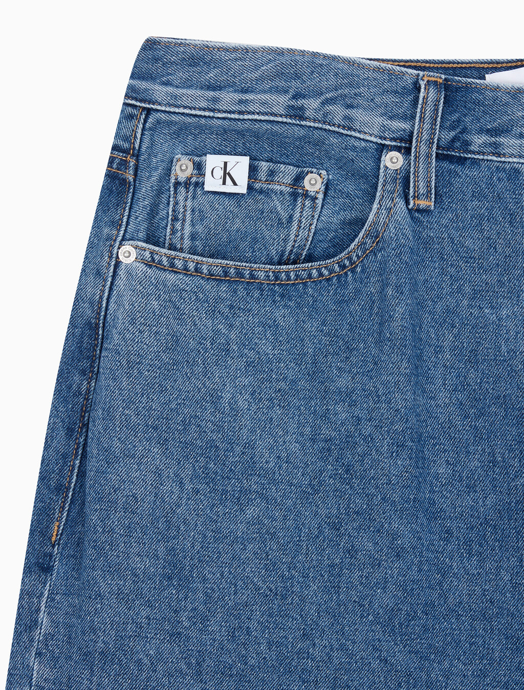 Buy 남성 와이드핏 미드블루 데님 in color MID BLUE BACK EMBRO