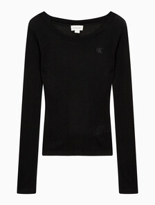 Buy 여성 슬림 크롭 니트 탑 in color CK BLACK