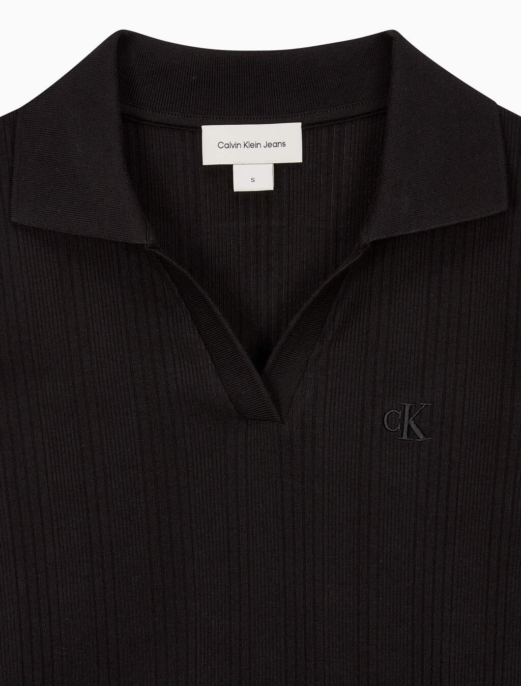 Buy 여성 립 슬림 폴로 롱슬리브 탑 in color CK BLACK