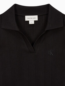 Buy 여성 립 슬림 폴로 롱슬리브 탑 in color CK BLACK