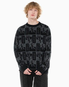 Buy 남성 릴렉스 핏 AOP 로고 스웨터 in color CK BLACK