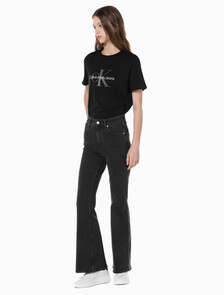 Buy 여성 하이라이즈 플레어핏 블랙 이탤리언 데님 in color WASHED BLACK LOGO LACE