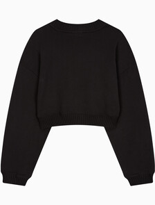 Buy 여성 우븐 라벨 브이넥 스웻셔츠 in color CK BLACK