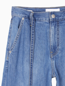 Buy 여성 하이라이즈 와이드핏 미드블루 텐셀 데님 in color MID BLUE BACK EMBRO